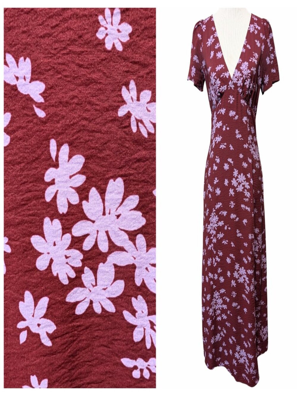 Madewell Womens Size 2 Cabernet Floral V-Neck Short Flutter Sleeves Midi Dress